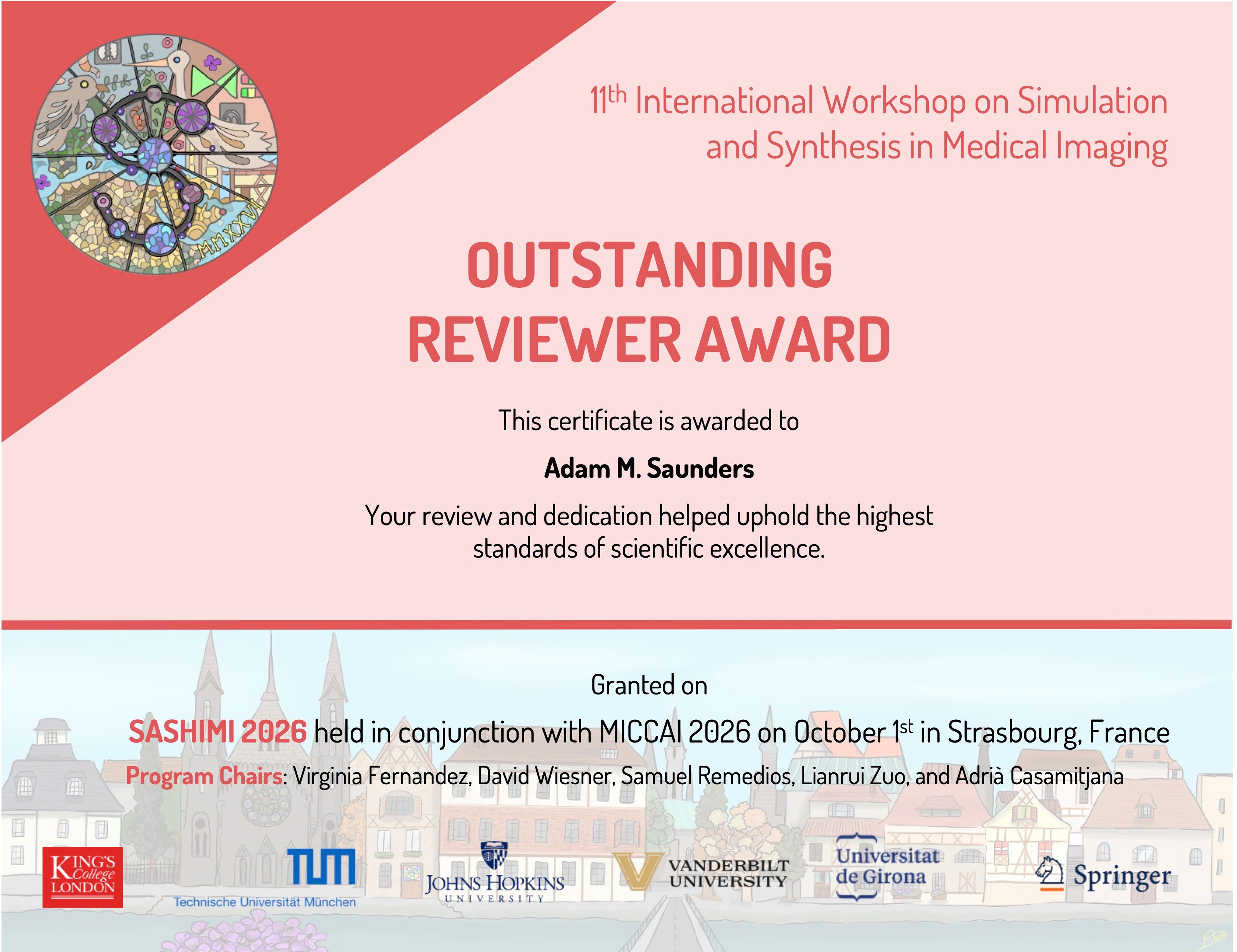 Outstanding Reviewer Award at SASHIMI 2026